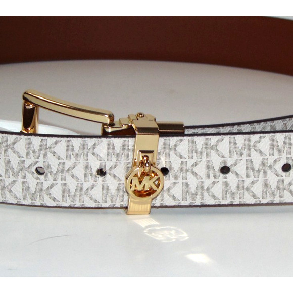Michael Kors Twist Reversible Belt Womens M Vanilla Brown Signature Leather NWT main image 7